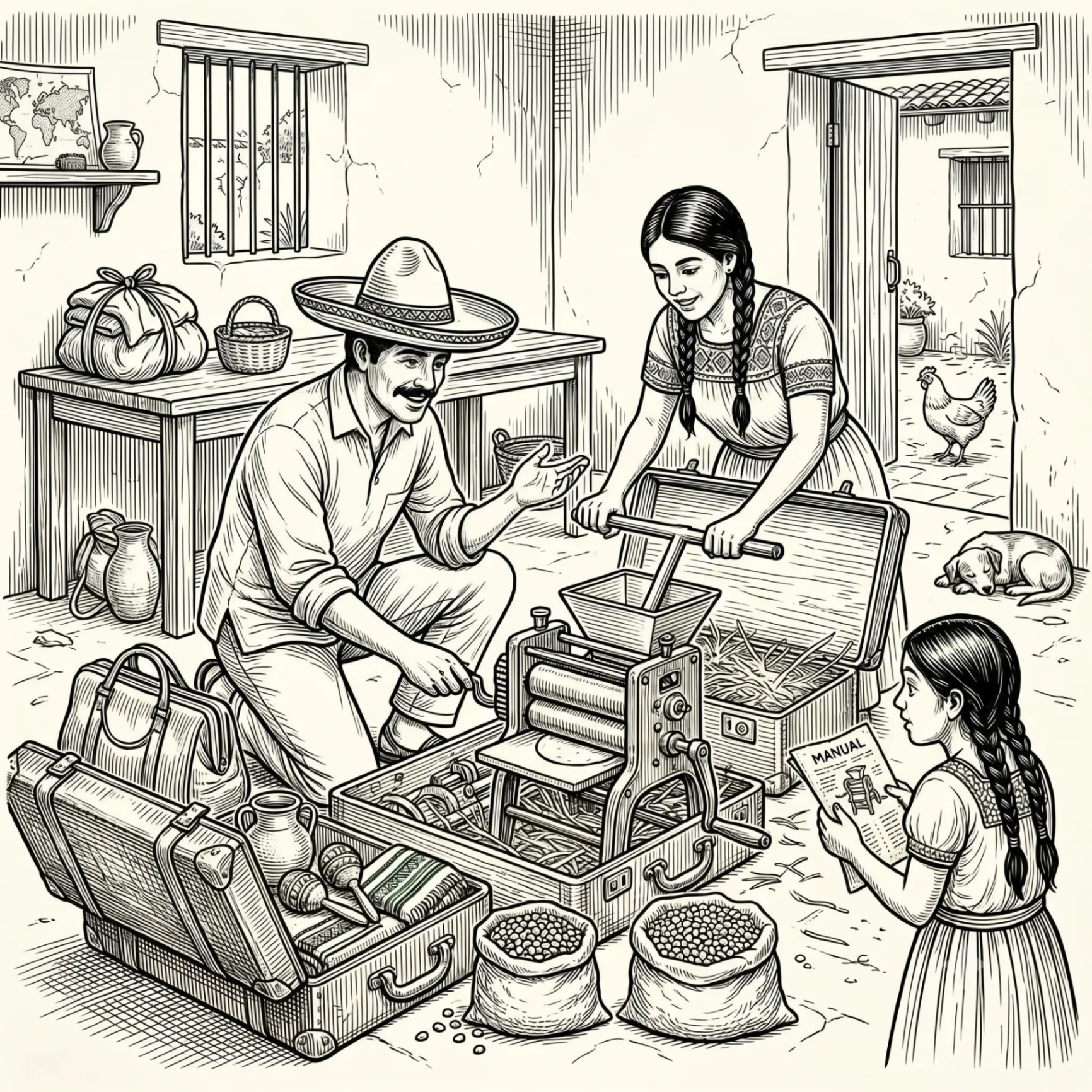 Ilustración: la tortilladora que llegó en maletas